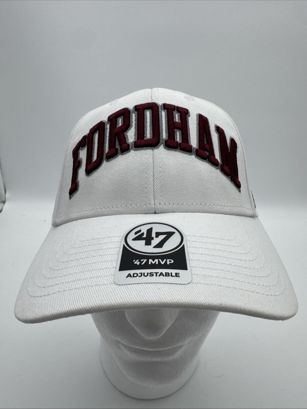 NEW NWT 47 Brand Fordham Rams Spell Out Logo Script Hat strapback cat white